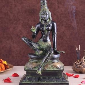 Pure Brass Seated Parvati Idol - 12" Black Green Tone | Divine Feminine Energy | Intricate Craftsmanship | Sacred Space Decor | Invoke Grace & Wisdom